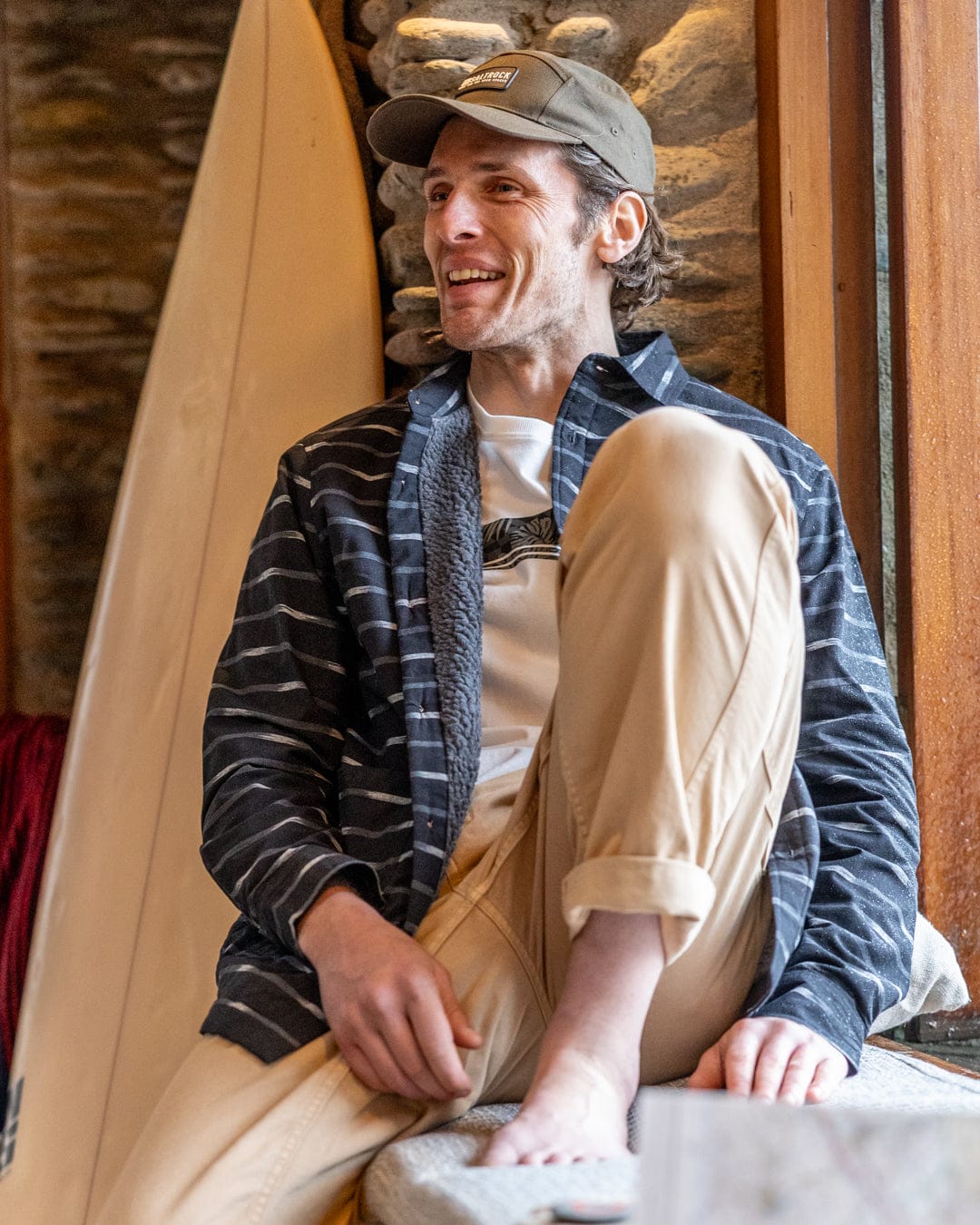 Ammar Mens Sherpa Lined Shirt in Grey Stripe