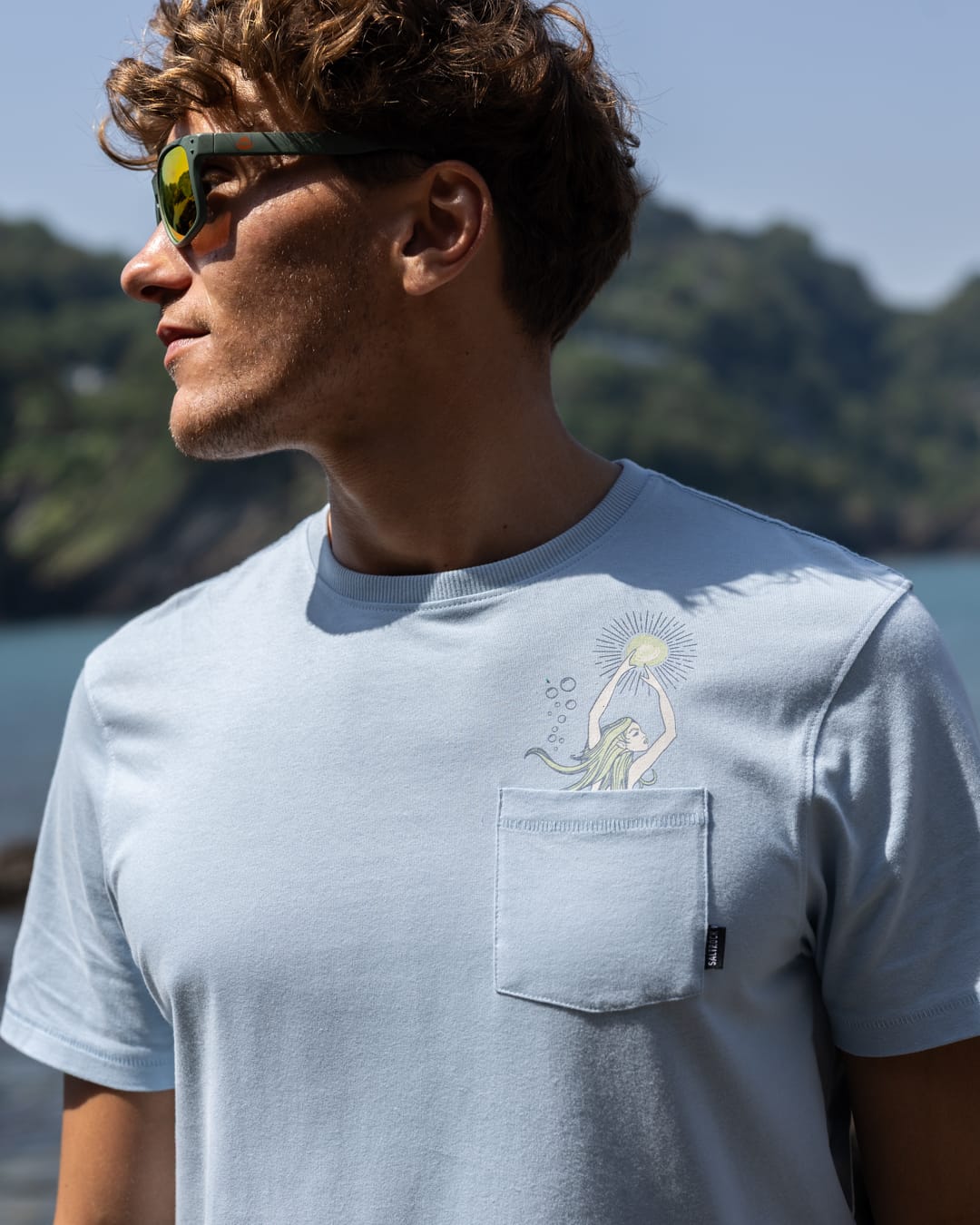 Mermaid Rise Mens Short Sleeve T-Shirt in Light Blue
