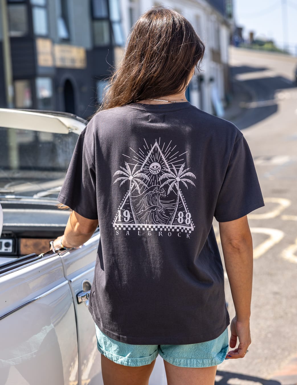 Free Wave Womens Oversized Short Sleeve T-Shirt in Dark Grey