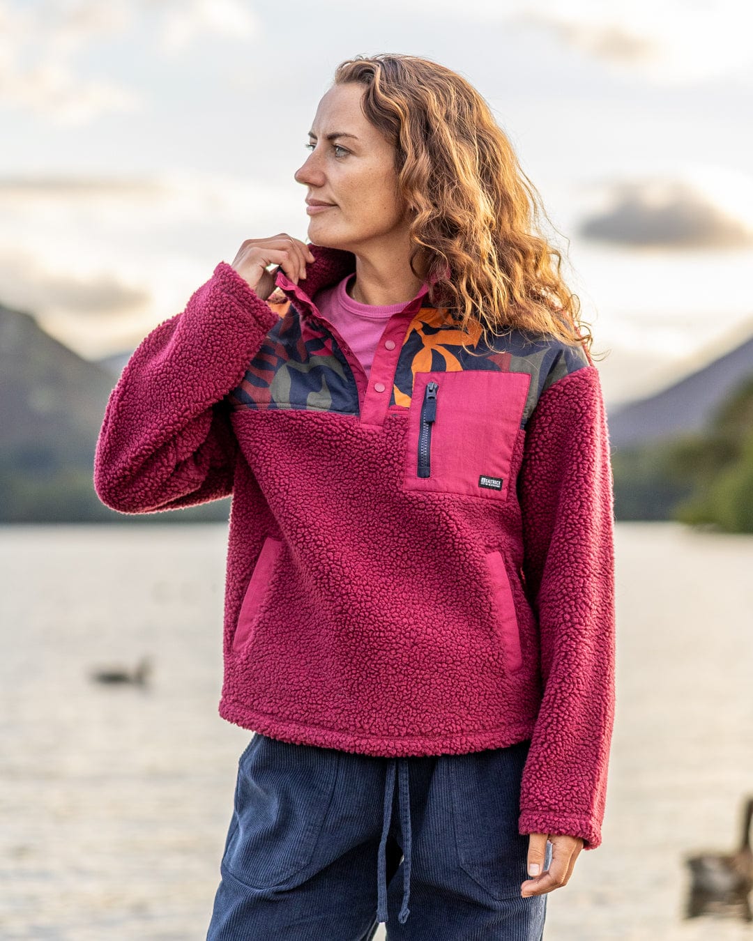 Balance Panel - Womens 1/4 Neck Zip Fleece - Dark Pink