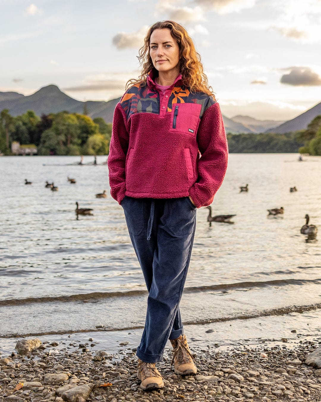 Balance Panel - Womens 1/4 Neck Zip Fleece - Dark Pink