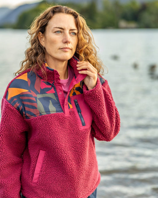 Balance Panel - Womens 1/4 Neck Zip Fleece - Dark Pink