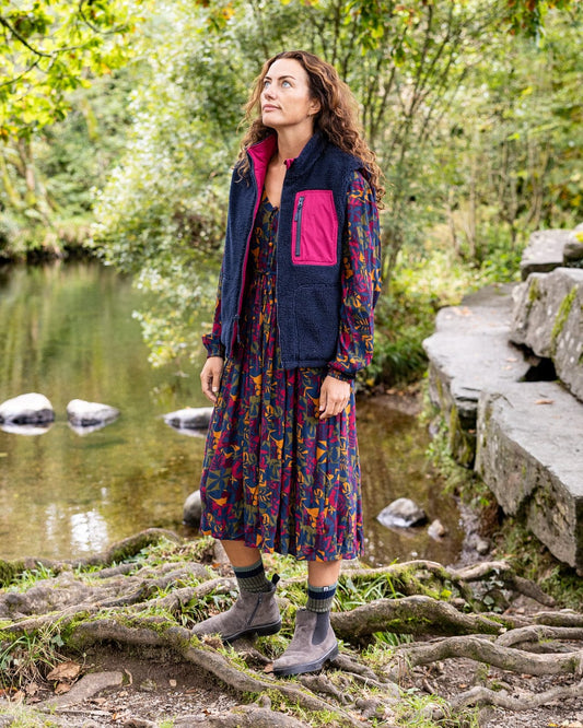 Nova Balance - Womens Midi Dress - Blue/Burgundy