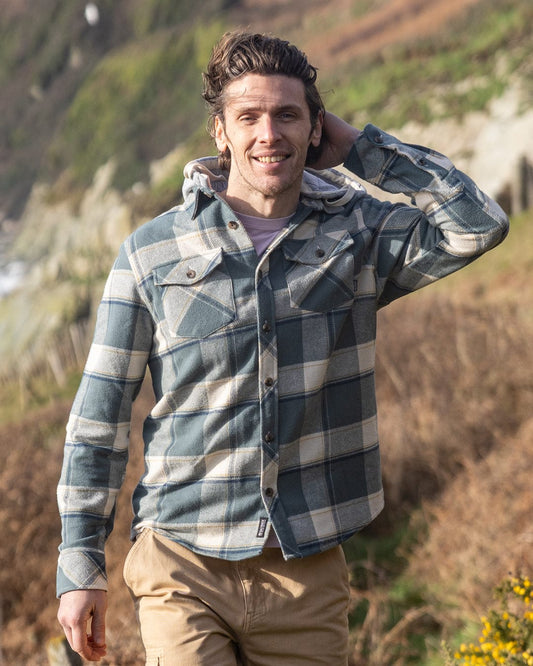 Strait - Mens Hooded Flannel Shirt - Green