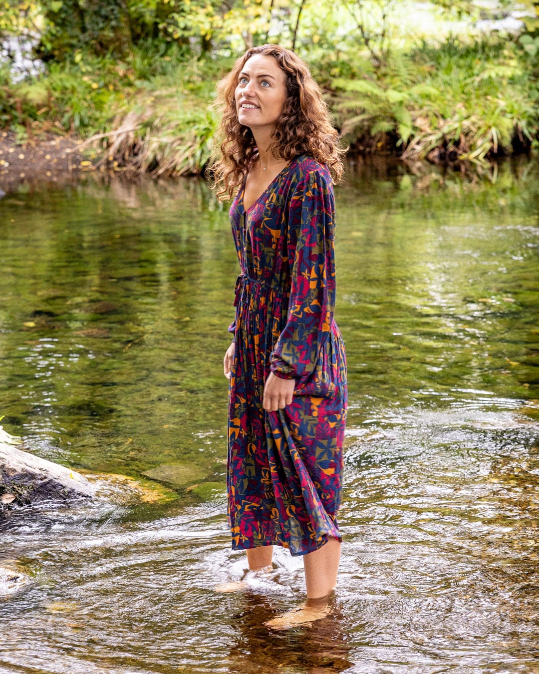 Nova Balance - Womens Midi Dress - Blue/Burgundy