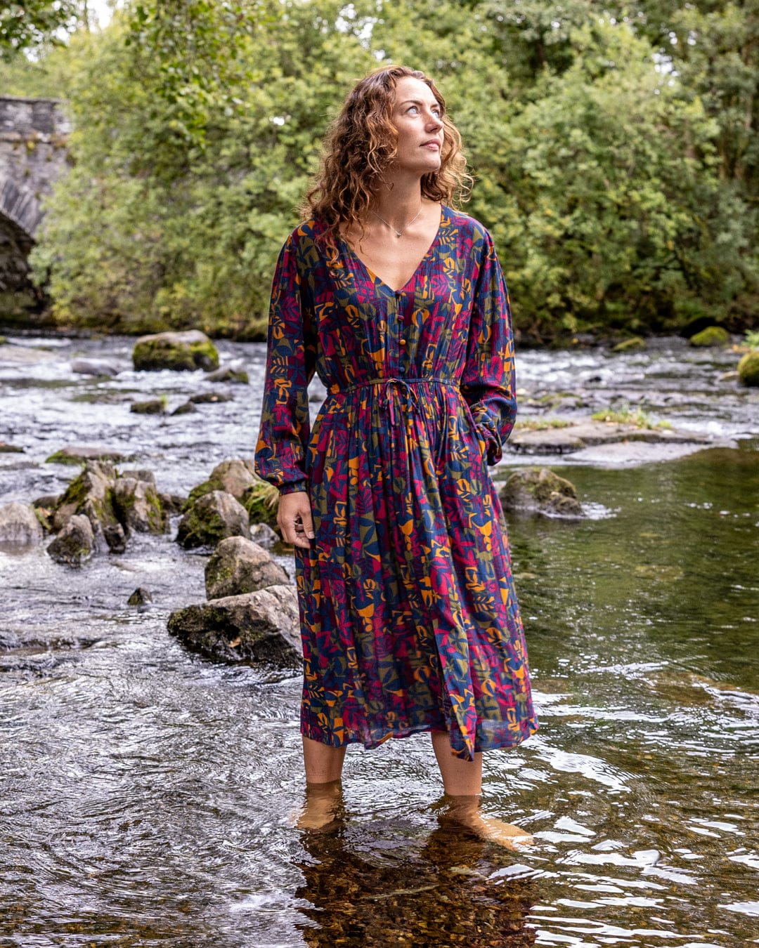 Nova Balance - Womens Midi Dress - Blue/Burgundy