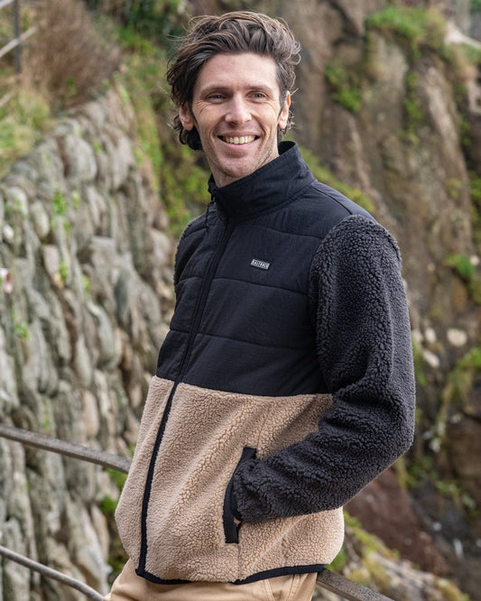 Rafe - Mens Zip Fleece - Black/Beige