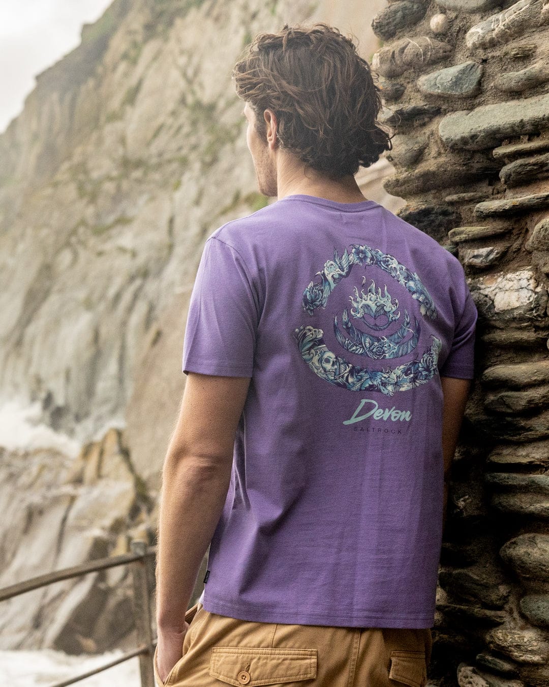 Deep Sea Flame Devon  - Mens Short Sleeve T-Shirt - Purple