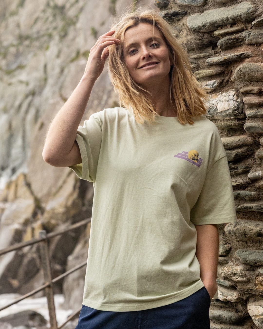 Poster Location Devon Womens Oversized Short Sleeve T-Shirt in Light Green