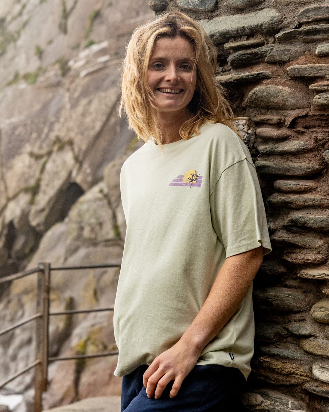 Poster Location Devon Womens Oversized Short Sleeve T-Shirt in Light Green