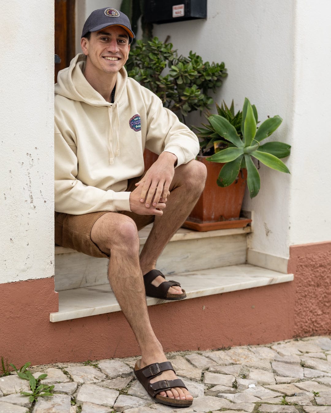 Mens Tribal Frame Pop Hoodie in Cream