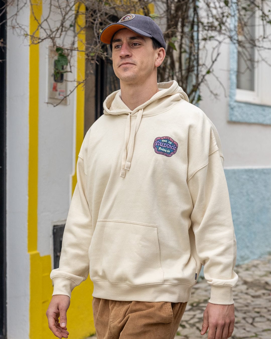 Mens Tribal Frame Pop Hoodie in Cream