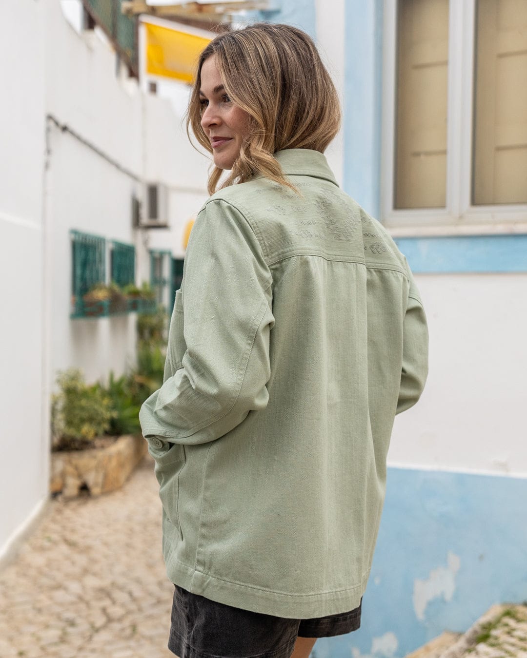 Braelyn Womens Twill Casual Jacket in Light Green