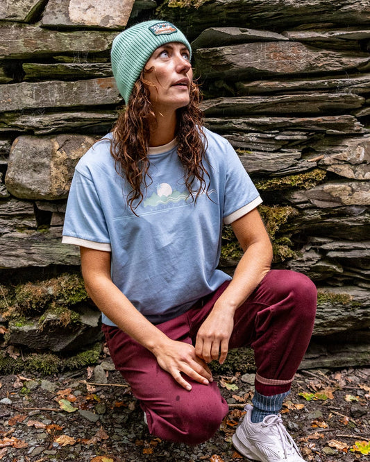 Horizon Stripe  - Womens Oversized Short Sleeve T-Shirt - Light Blue