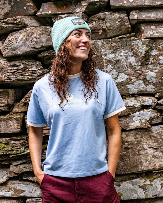 Horizon Stripe  - Womens Oversized Short Sleeve T-Shirt - Light Blue