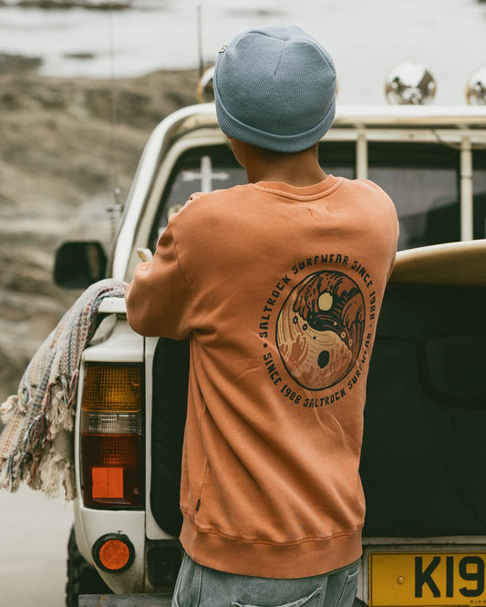 Yin Yang Wave Mens Sweatshirt in Orange