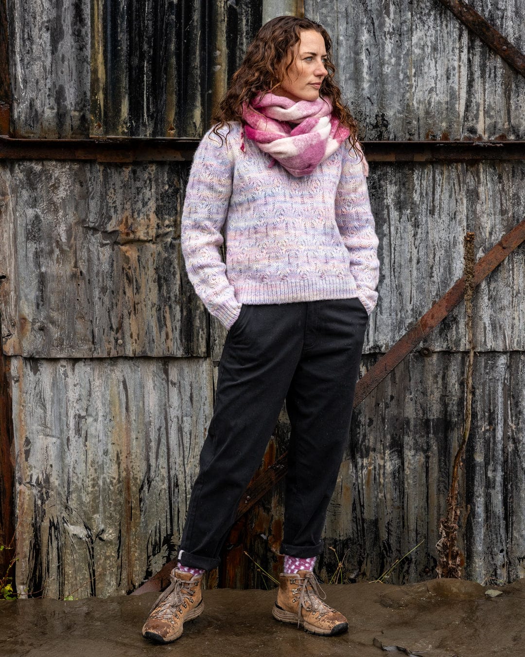 Reeny - Womens Pastel Cable Jumper - Purple