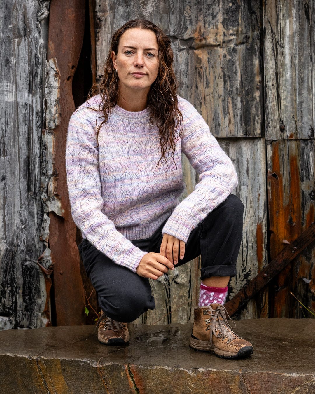 Reeny - Womens Pastel Cable Jumper - Purple