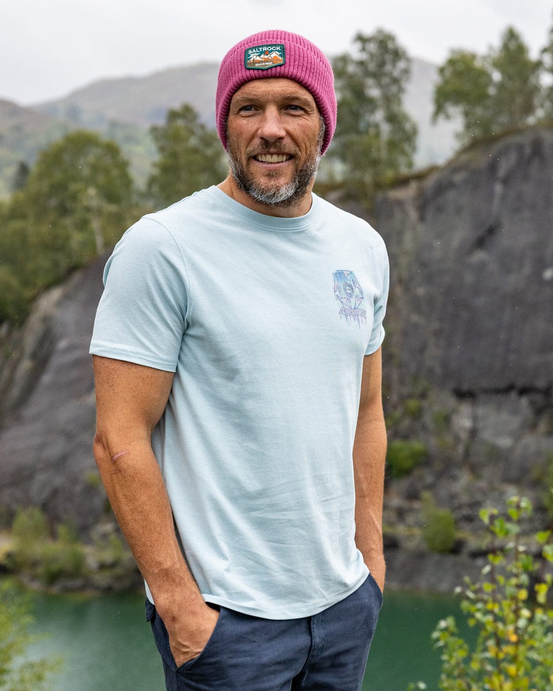 Wave Running - Mens Short Sleeve T-Shirt - Light Blue