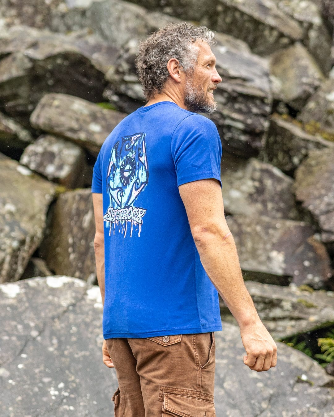 Wave Running - Mens Short Sleeve T-Shirt - Blue