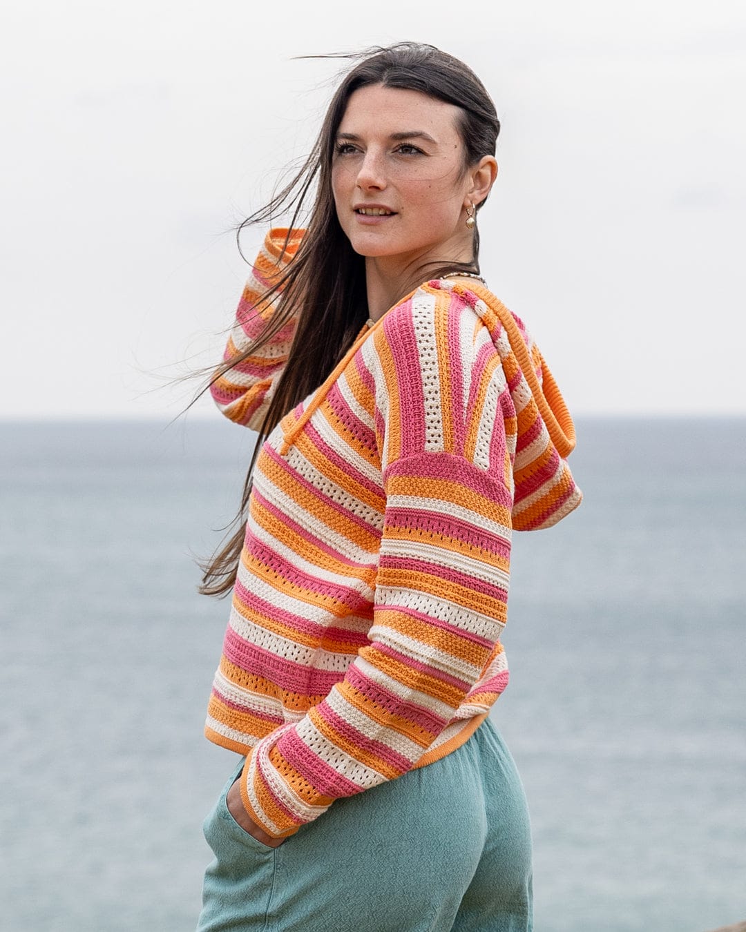 Aurelia Womens Hooded Jumper in Bright Pink