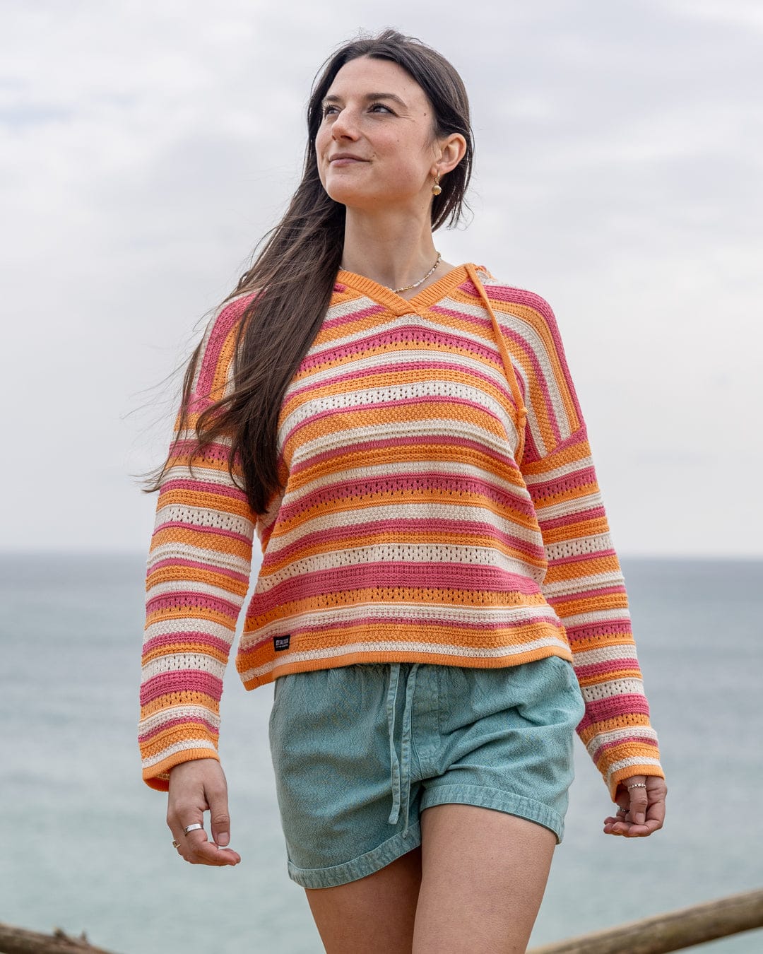 Aurelia Womens Hooded Jumper in Bright Pink