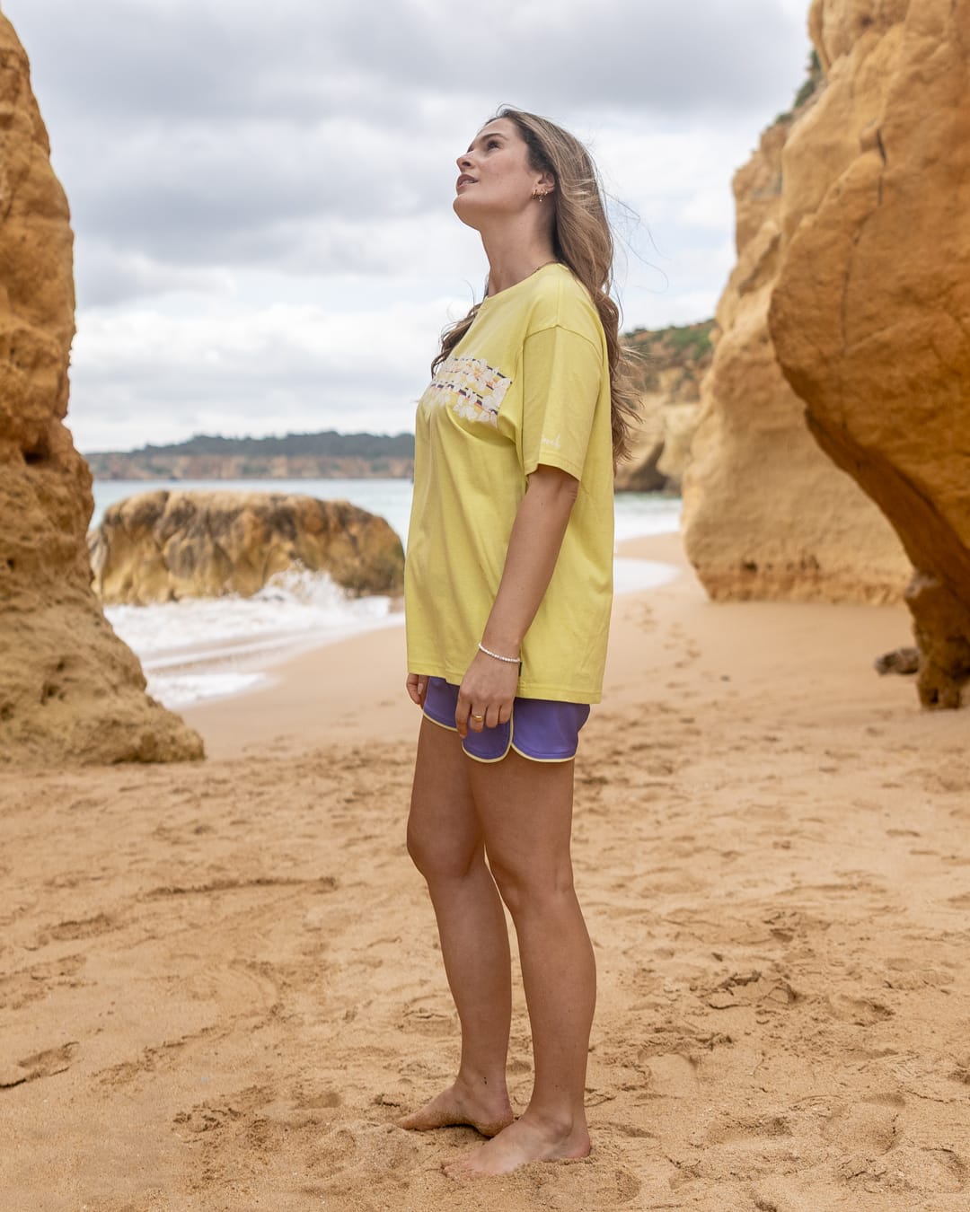 Hebe Womens Short Sleeve Oversized T-Shirt in Yellow