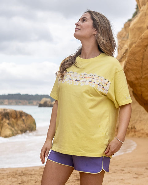 Women's Oversized Graphic T-Shirt Yellow - Hebe Floral Tee