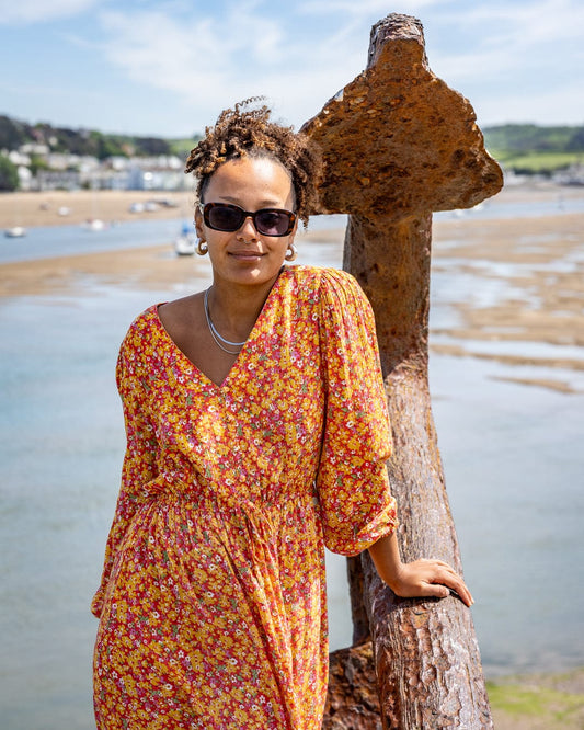 Nova - Womens Floral Midi Dress - Coral