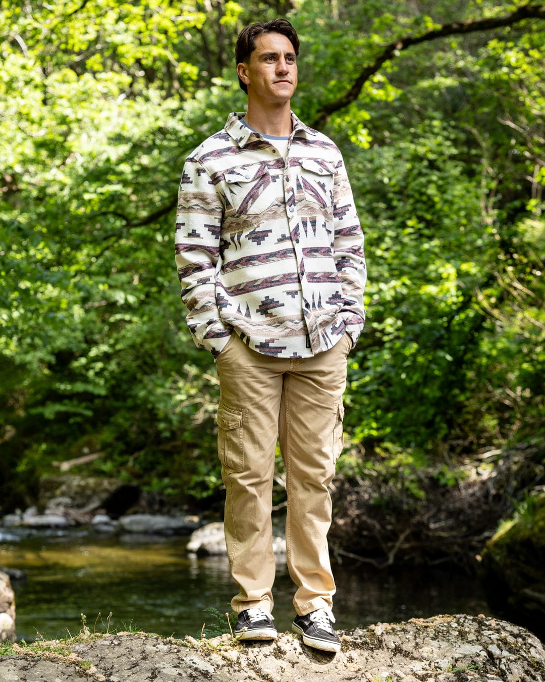 Asher Mens Jacquard Shirt in Cream