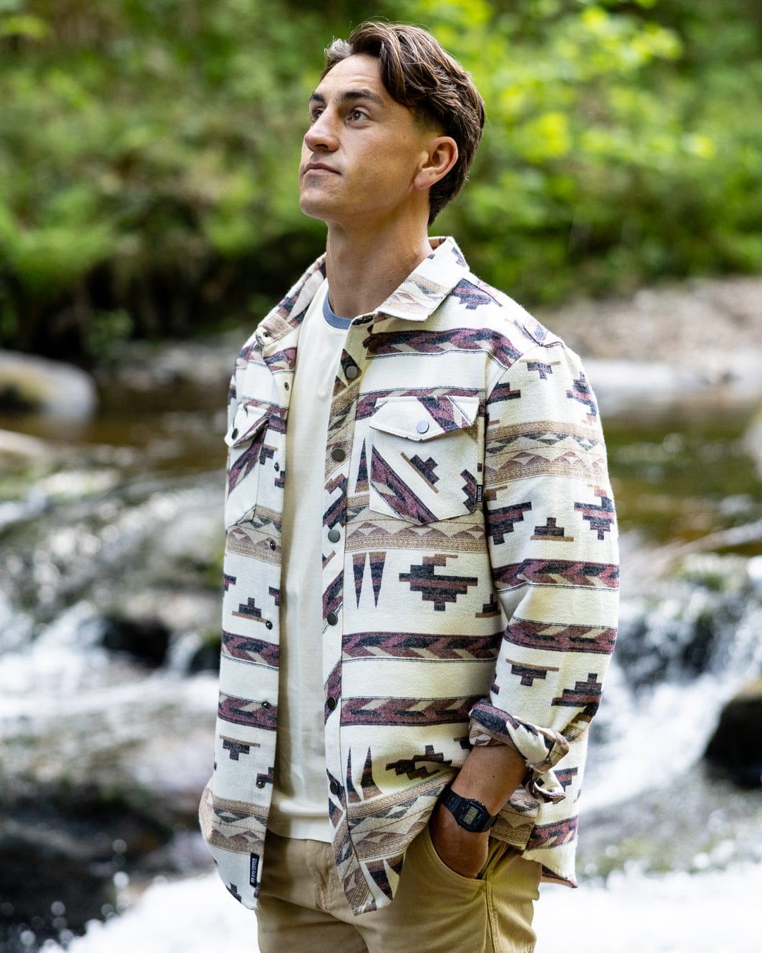 Asher Mens Jacquard Shirt in Cream