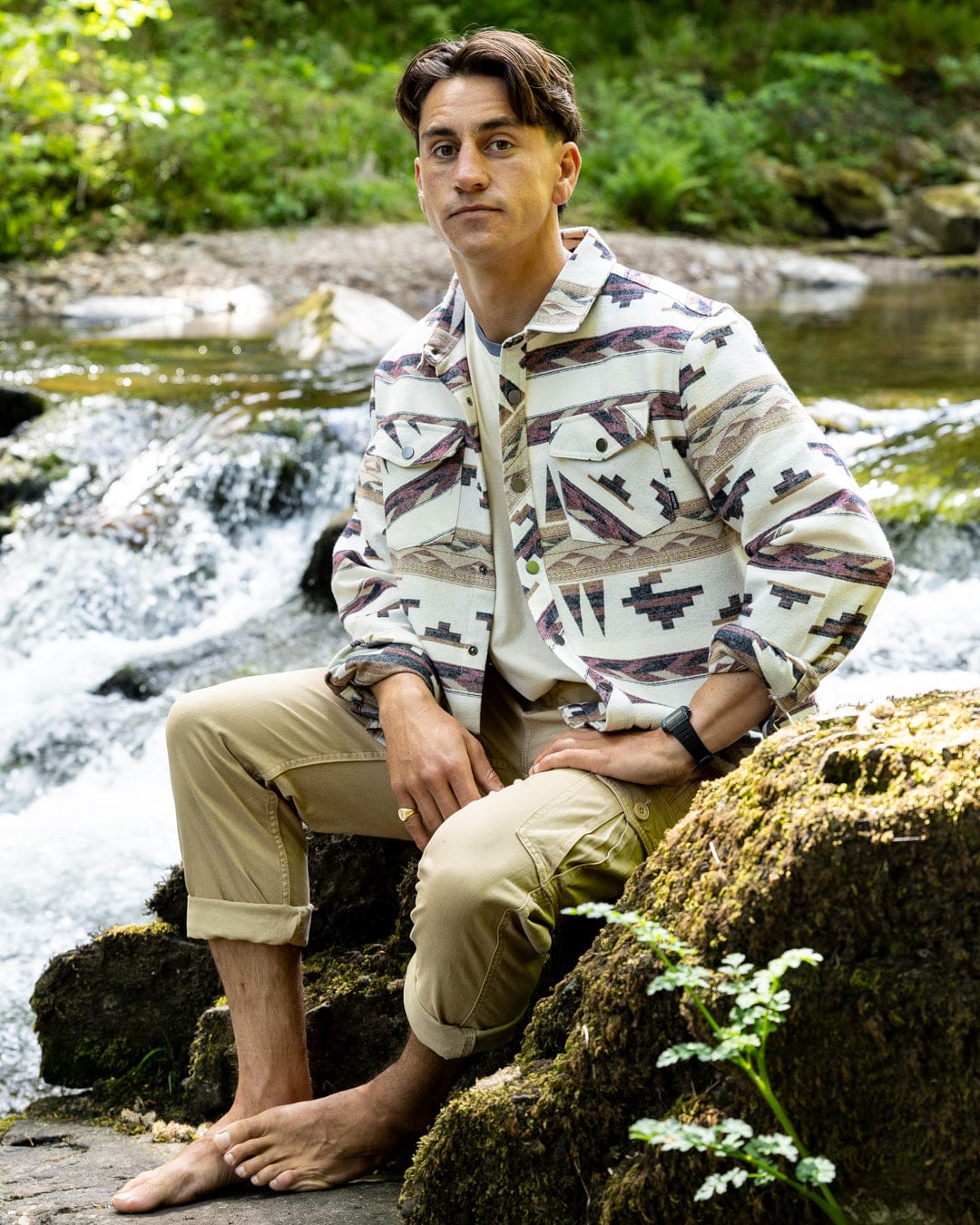 Asher Mens Jacquard Shirt in Cream