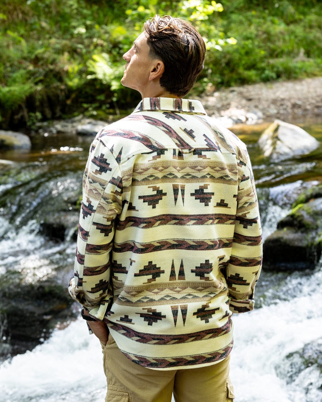 Asher Mens Jacquard Shirt in Cream