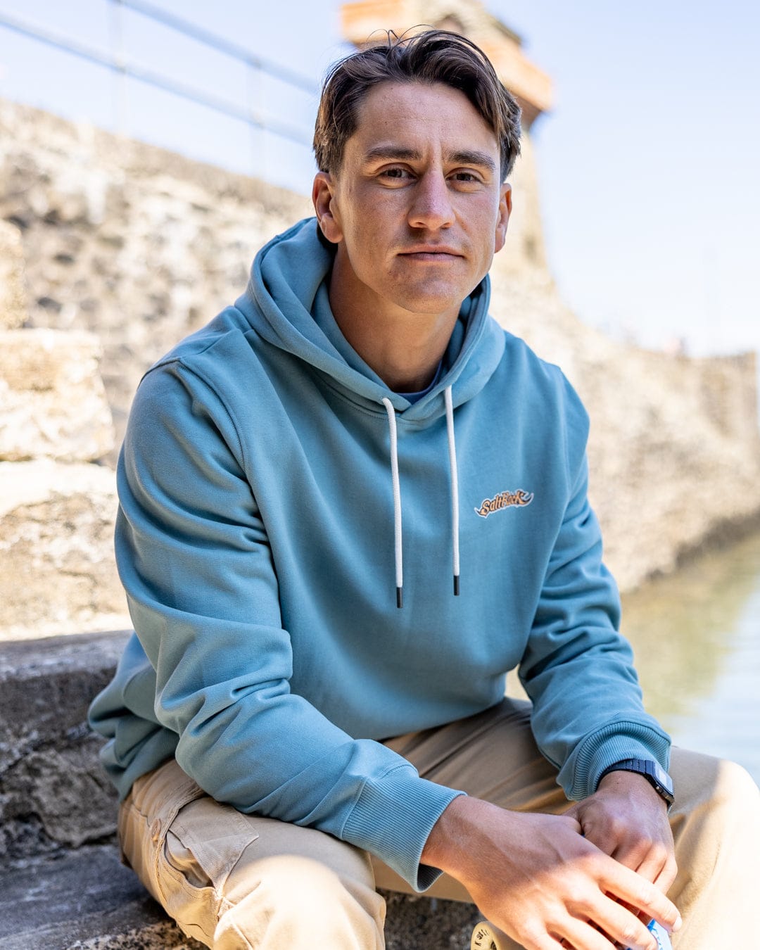 Heritage Logo  Mens Pop Hoodie in Blue