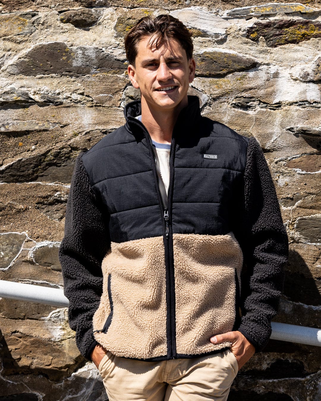 Rafe Mens Zip Fleece in Black/Beige