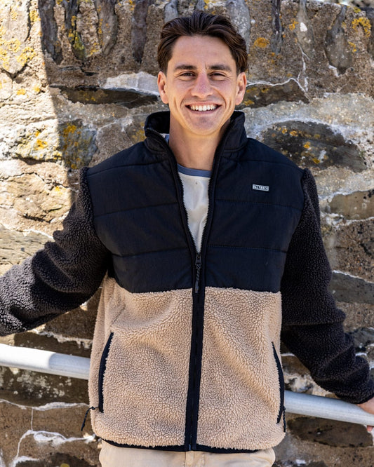 Rafe - Mens Zip Fleece - Black/Beige