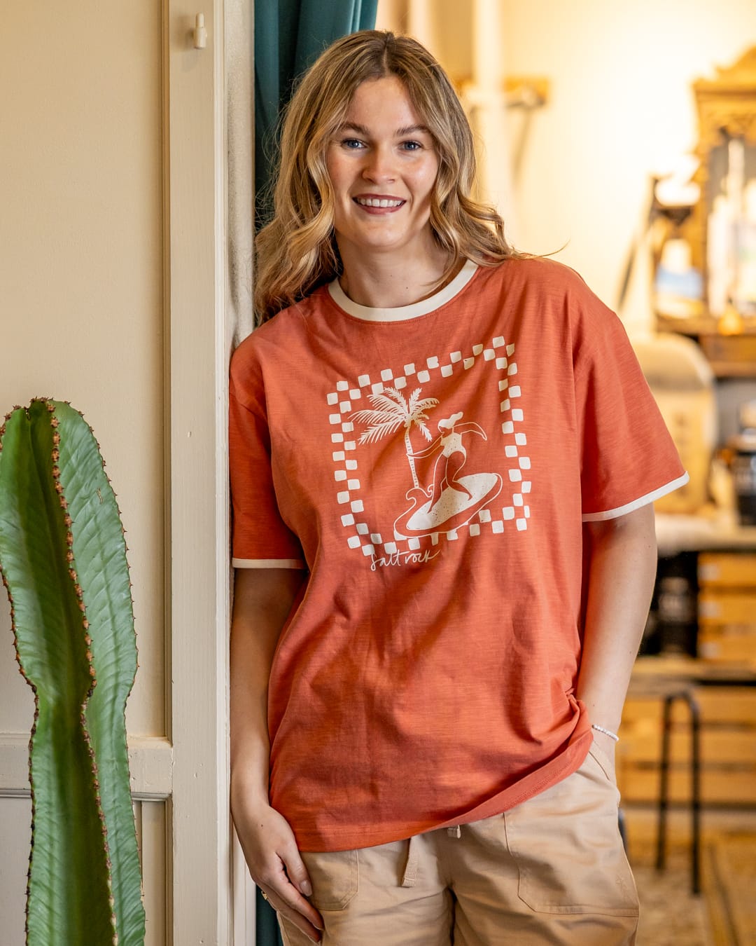 Waves For Days Womens Short Sleeve T-Shirt in Light Orange