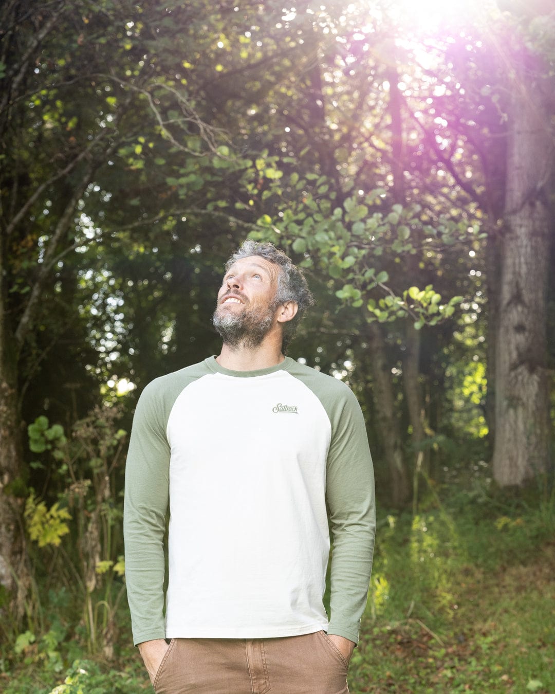 Pitcher Embroidery - Mens Raglan Long Sleeve T-Shirt - Green