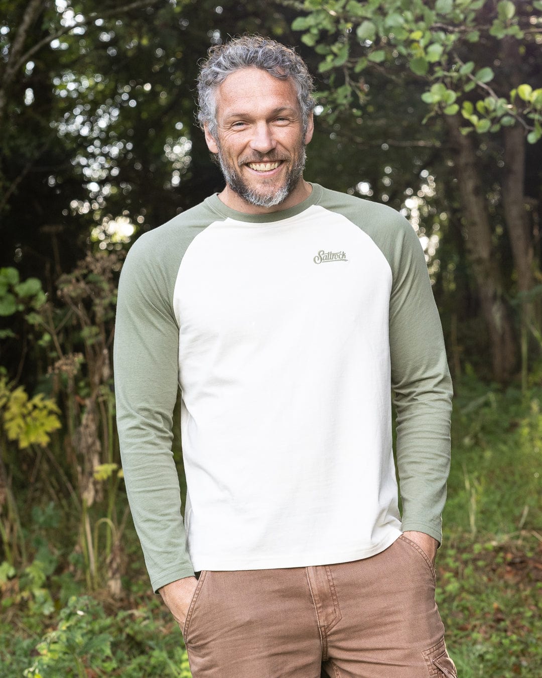 Pitcher Embroidery - Mens Raglan Long Sleeve T-Shirt - Green