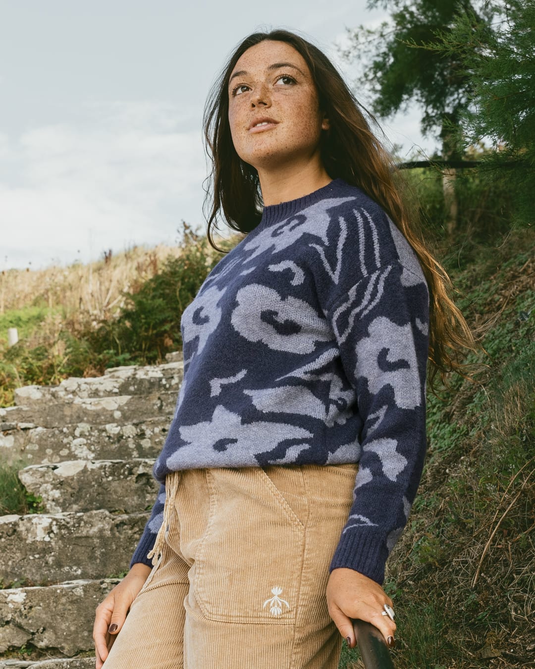 Eden Womens Floral Jumper in Blue