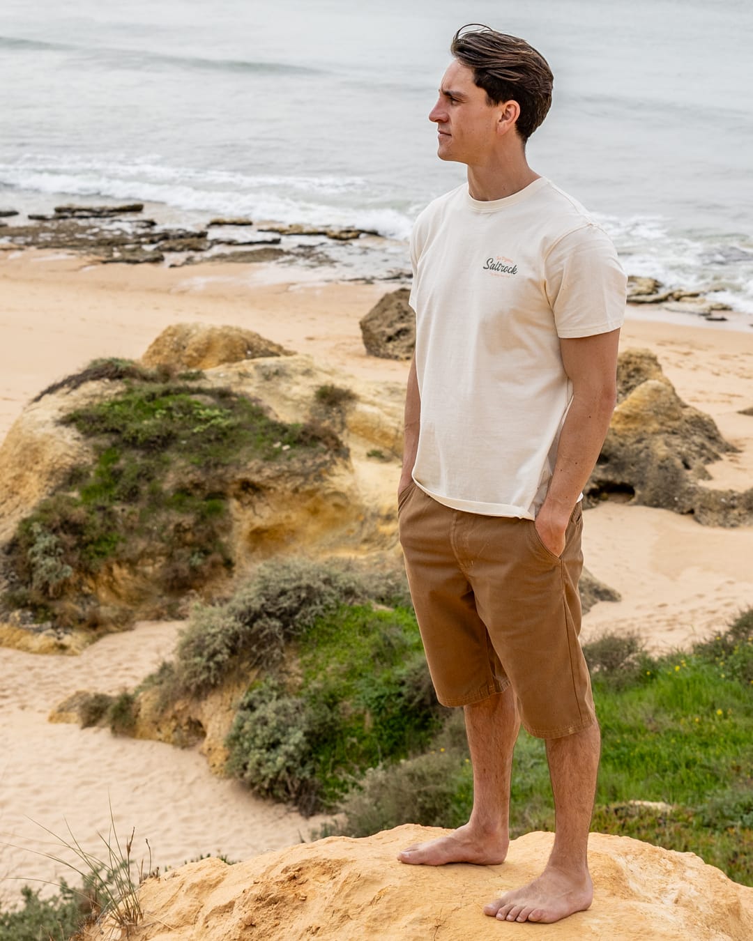 Postcard Mens Short Sleeve T-Shirt in Cream