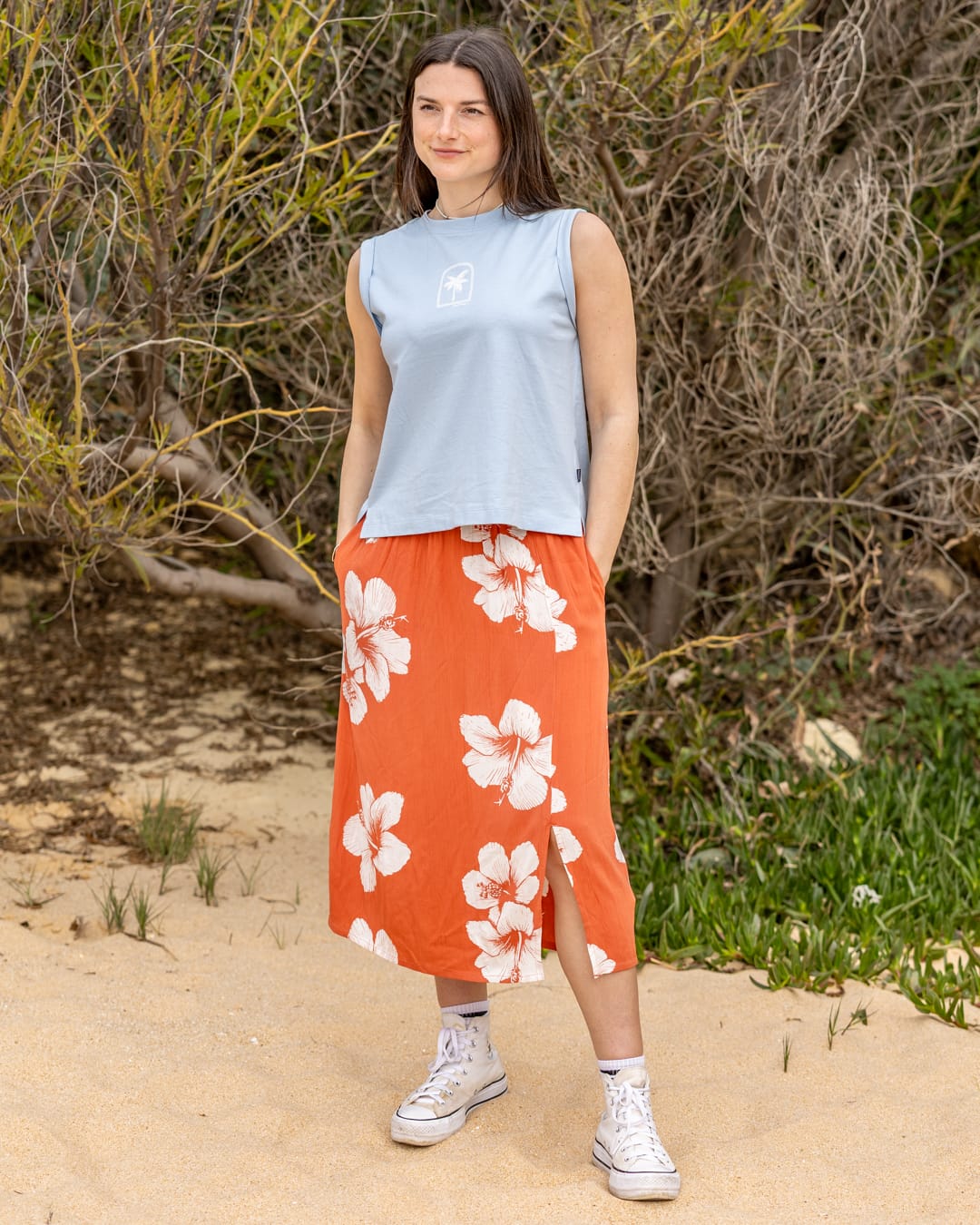 Mandaram Womens Skirt in Light Orange