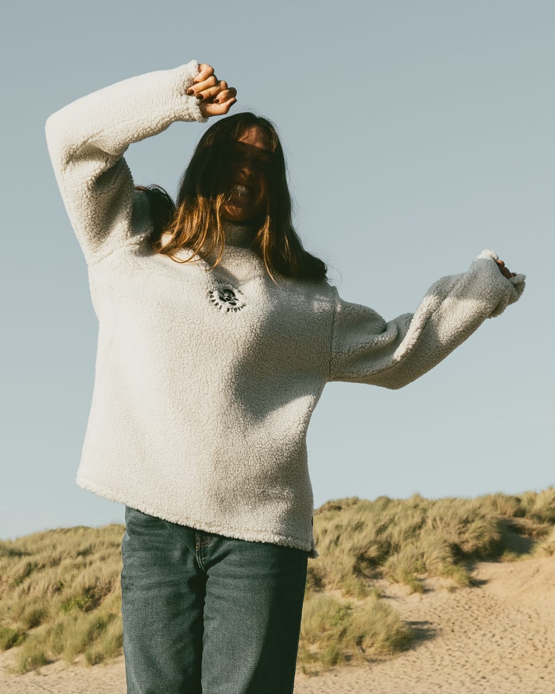 Tok Unisex Oversized Recycled Borg Fleece in Cream