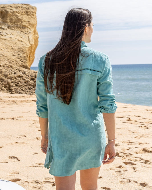 Calma - Womens Oversized Beach Shirt - Blue