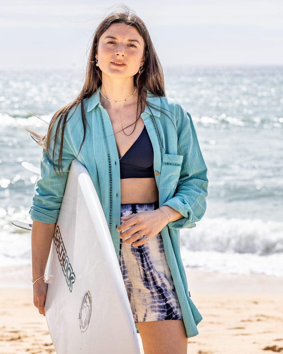 Calma Womens Oversized Beach Shirt in Blue
