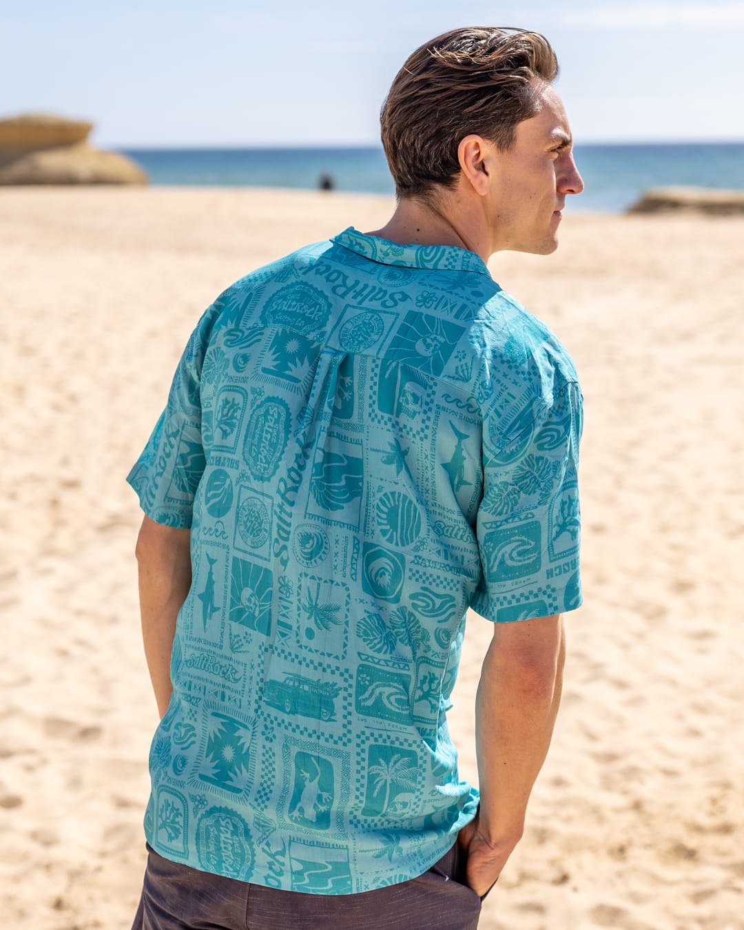 Heritage Tiles Mens Short Sleeve Shirt in Blue