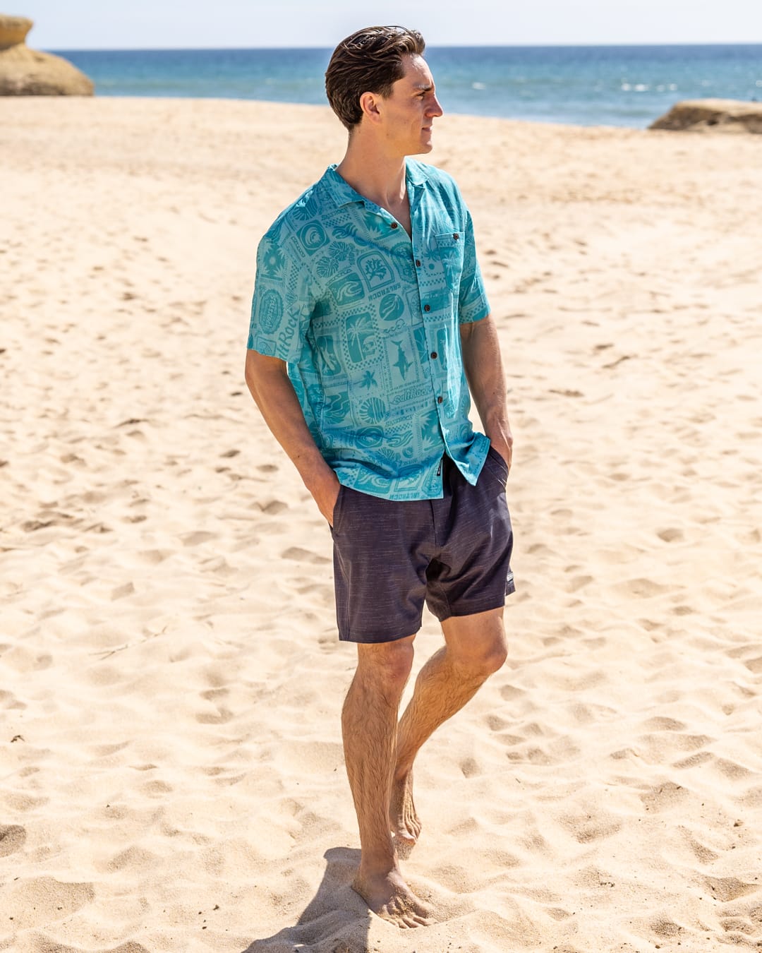 Heritage Tiles Mens Short Sleeve Shirt in Blue