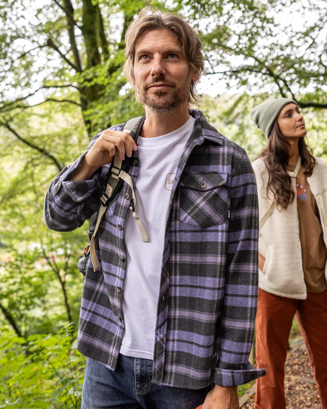 Wilfred Mens Check Flannel Shirt in Purple
