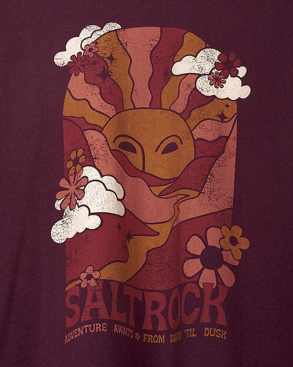 Saltrock Adventure Awaits - Womens Short Sleeve T-Shirt - Dark Purple - maroon.