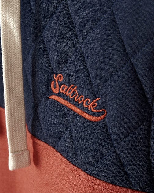 A Aiken - Mens 1/4 Neck Hoodie - Orange with the brand name Saltrock on it.